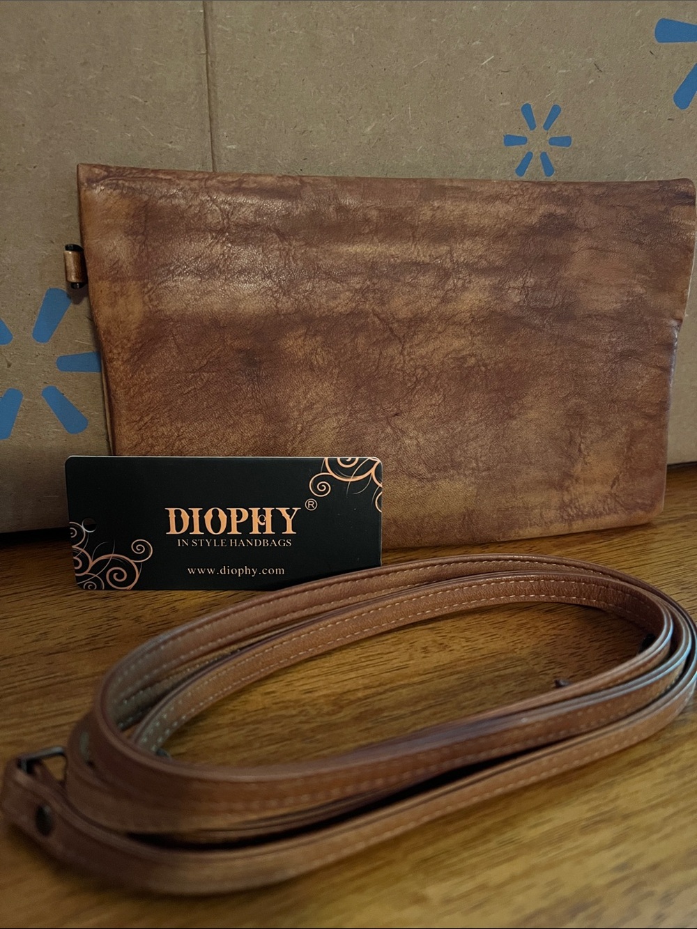 Diophy Brown Leather Crossbody Bag
